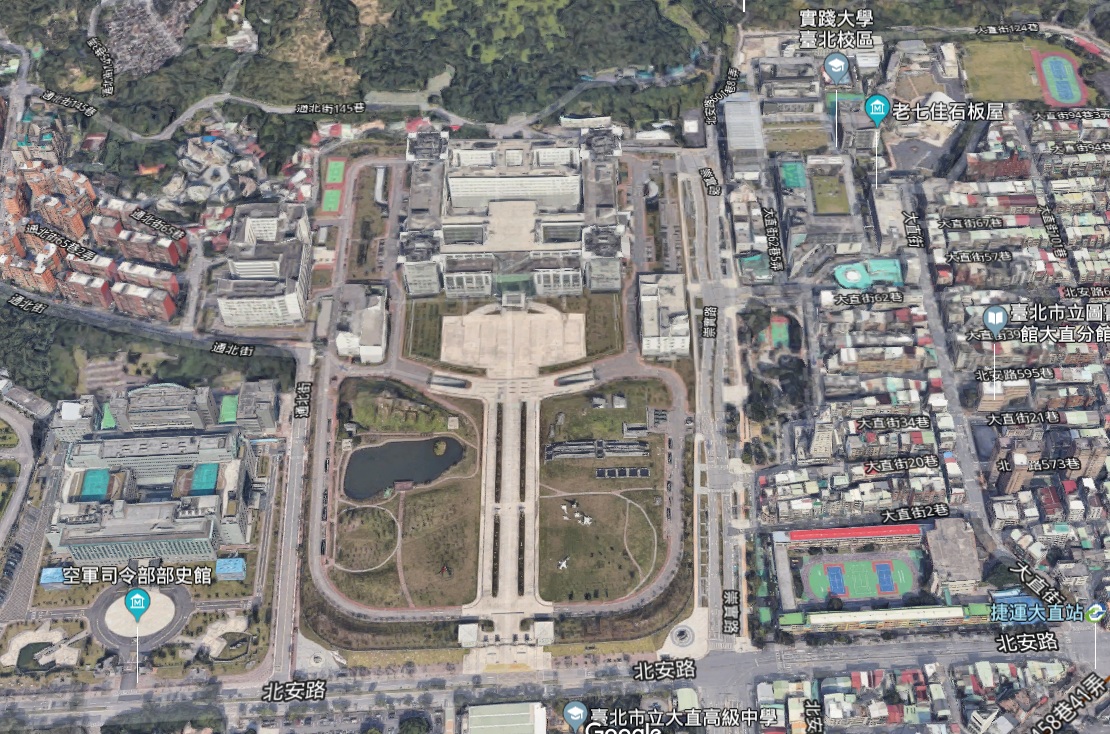 《Google地圖》3D後國防部樣貌。 圖：翻攝Google Map
