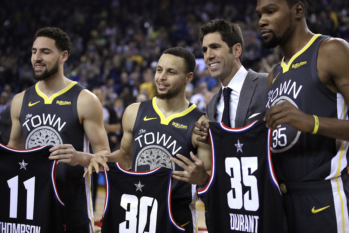 勇士Klay Thompson（左起）、Stephen Curry、Kevin Durant。 圖／美聯社／達志影像