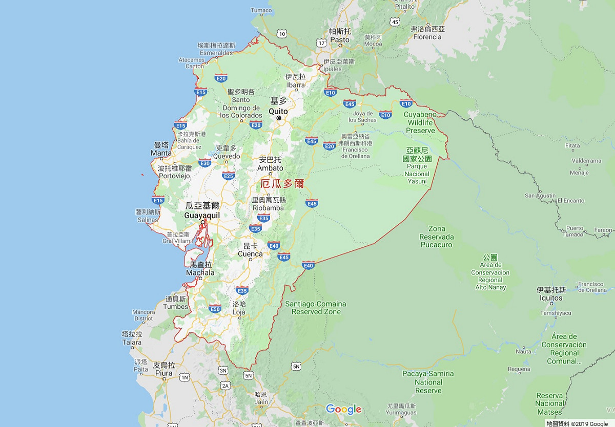 厄瓜多發生規模7.7強震。 圖：翻攝google map