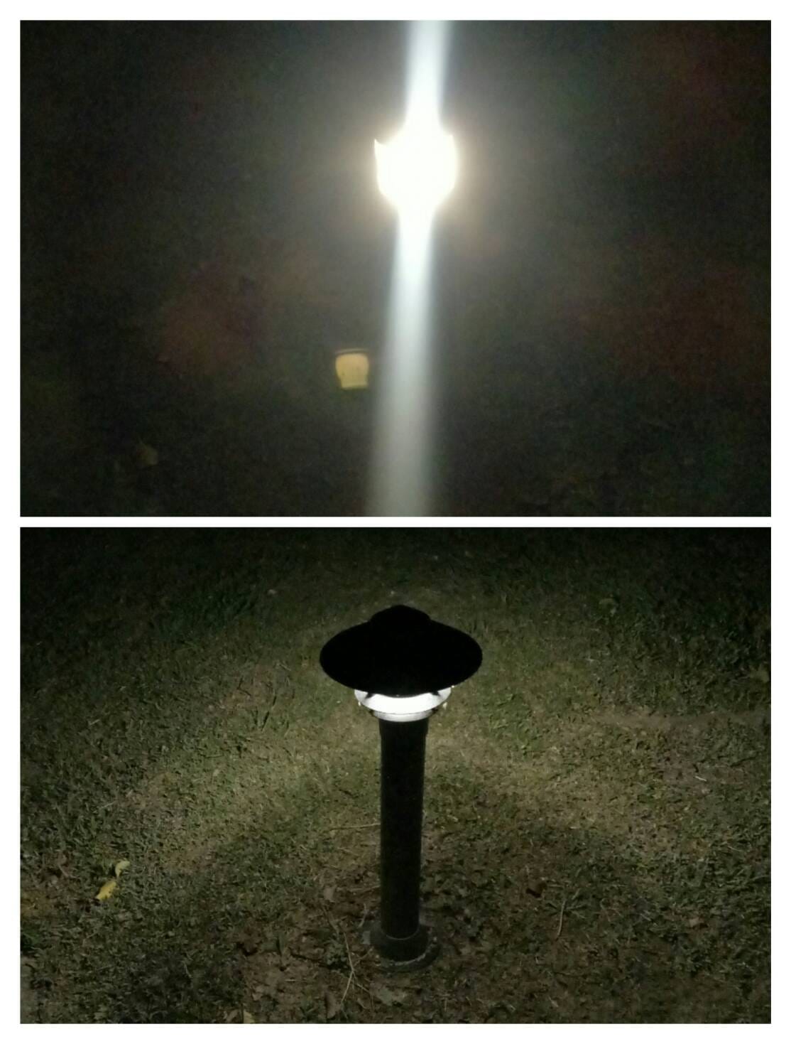 為了不受光害影響，小墾丁將園區內的路燈改為星野燈。圖為一般路燈(上)與星野燈(下) 圖：台北市天文協會常務理事劉志安/提供