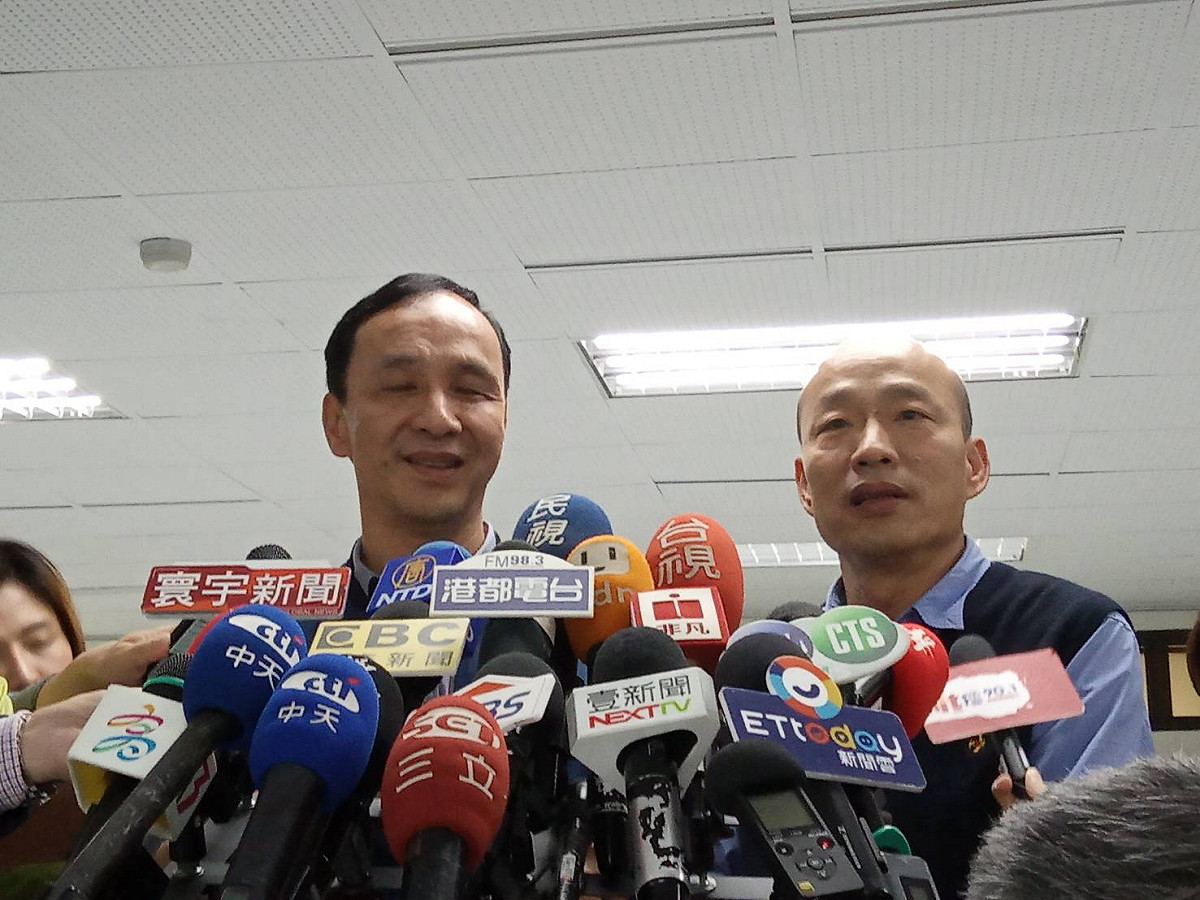 宣布參選2020總統的新北市前市長朱立倫5日下午拜會高雄市長韓國瑜。 圖：孫家銘/攝