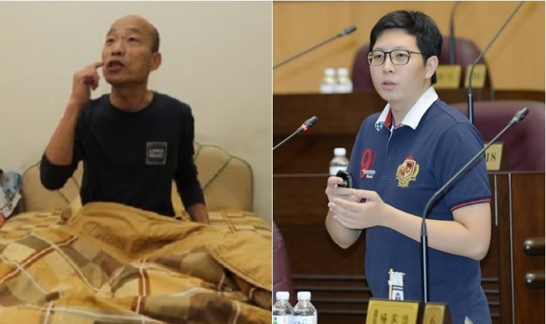 桃園市議員王浩宇（右）於政論節目爆料指出，高雄市長韓國瑜在北農任職期間，幾乎天天喝酒，時常中午醉酒後龜息，到下午三四點才開始辦公。 圖：新頭殼合成