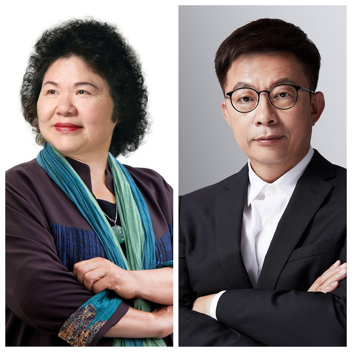 總統府秘書長陳菊(左)今日上午與民進黨台南立委補選候選人郭國文(右)掃街拜票。 圖：新頭殼製作。