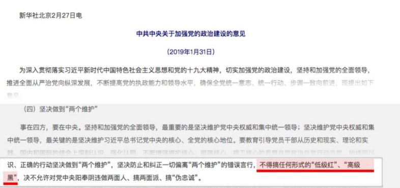 「低級紅」、「高級黑」這些網路上的流行語首次公開登上中共中央文件。