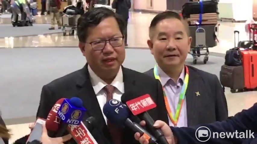 桃園市長鄭文燦今結束訪美行程抵台，對於外界認為他回來後仕途將更上一層樓，他說此行並非為了總統或副總統等政治議題訪美，「訪問回來之後還會是市長」。 圖：林昀真／攝