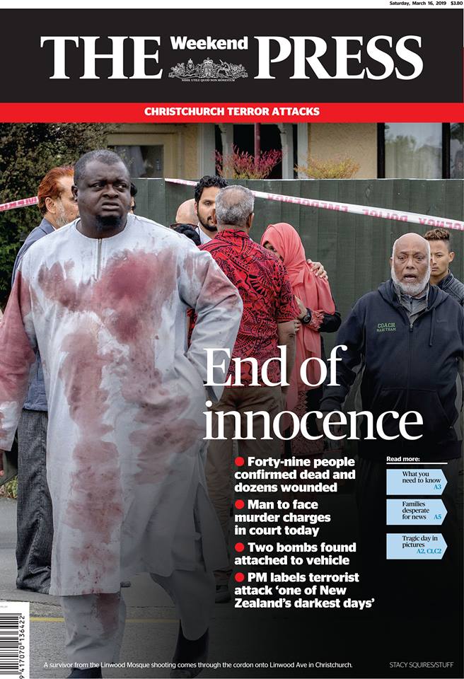 The front page of Christchurch's Press today. 圖/翻攝自Stuff臉書
