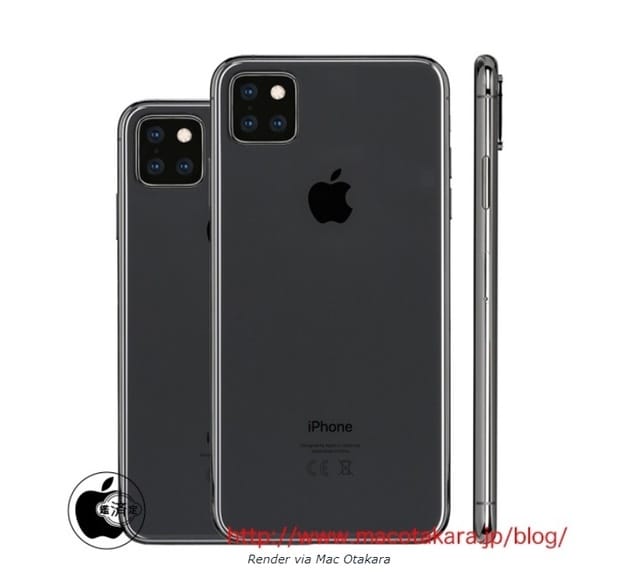 最新曝光的3鏡頭版本iPhone渲染圖，鏡頭與補光燈呈對成排列。 圖：翻攝《macotakara》