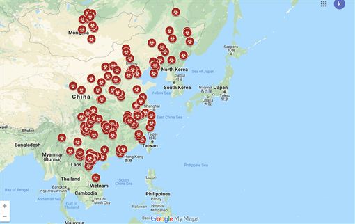 非洲豬瘟疫情最新分布圖。 圖：翻攝每日關注非洲豬瘟臉書