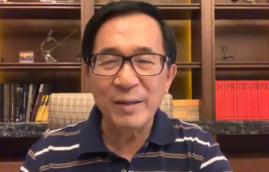 前總統陳水扁不滿韓國瑜舔中，錄製長達25分鐘罵韓影片PO臉書。 圖片：翻攝自陳水扁臉書。