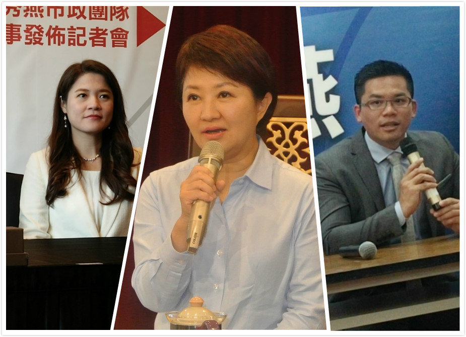 台中市長盧秀燕（中）施政滿意度未如預期，她欽點的兩位發言人應再多發揮功能，替盧秀燕分憂解勞。 圖：唐復年/攝 （新頭殼合成）