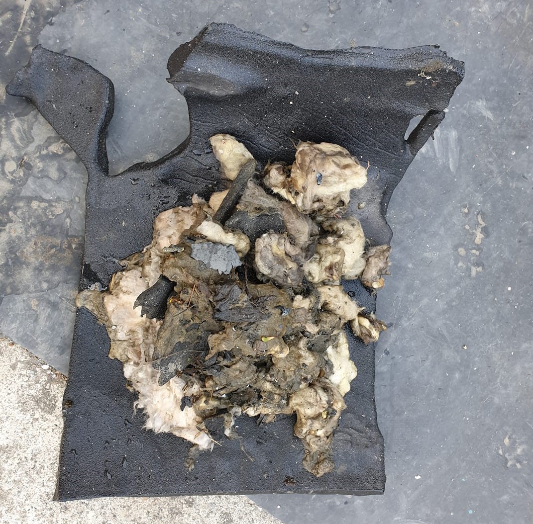 有民眾將圖po上臉書，表示這是在家中魚塭檢到的物品，疑似六輕爆炸而飛出的保溫棉。 圖：翻攝自臉書