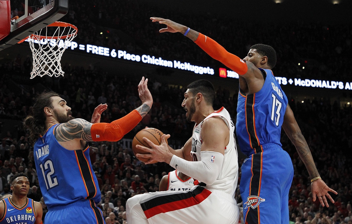 拓荒者中鋒Enes Kanter。 圖／美聯社／達志影像