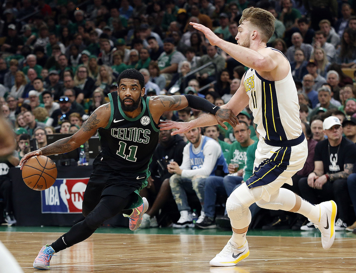 Kyrie Irving持球切入。 圖／美聯社／達志影像