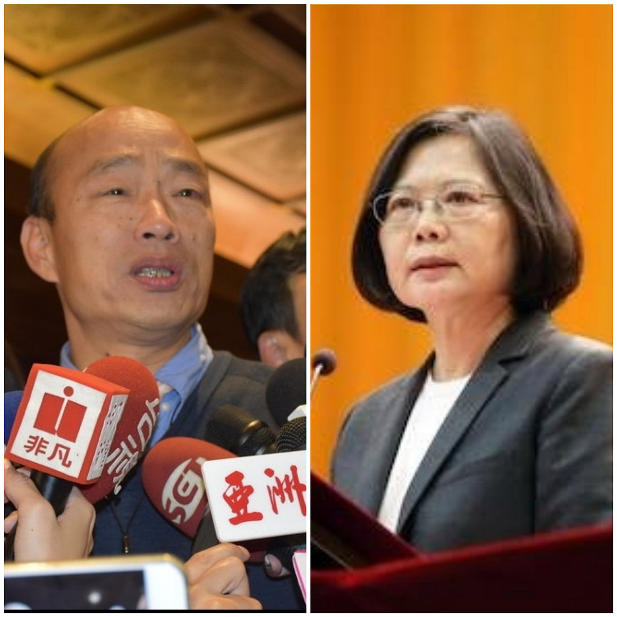 總統蔡英文與高雄市長韓國瑜因國防議題而隔空相互交戰。 圖：新頭殼合成