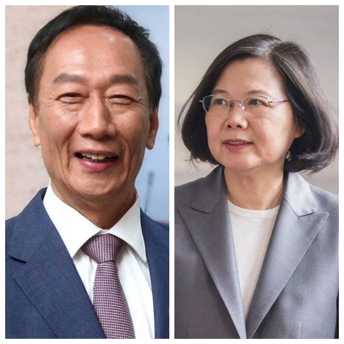 面對鴻海董事長郭台銘（左）一連串喊話與線上投票的舉動，總統蔡英文今日在臉書上也不甘示弱的反擊。 圖：翻攝自郭台銘／蔡英文臉書專頁。
