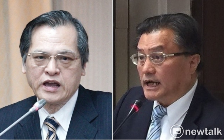 藍委孔文吉詢問陸委會主委陳明通憑什麼要北京放棄武統？陳明通答道，依照兩公約，鼓吹戰爭是法律所不允許的。 圖：新頭殼合成