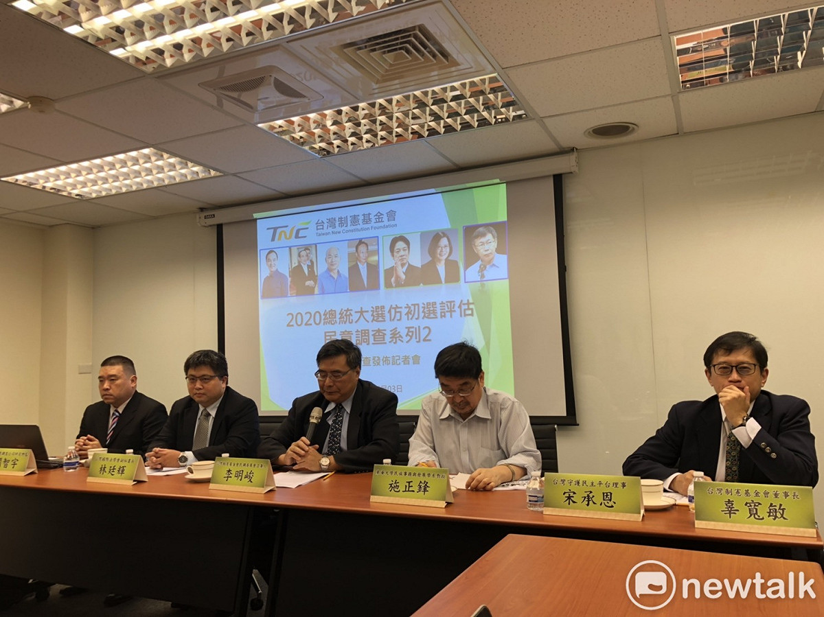 台灣制憲基金會今（3）日上午發布「2020總統大選仿初選評估民意調查系列2」的民調結果。 圖：謝莉慧/攝