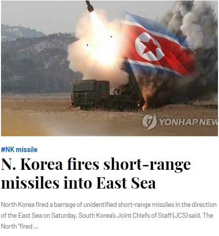 北韓在江原道元山北方的虎島半島一帶，朝向東海(日本海)發射了數枚短程發射體，目前了解約飛行70至200公里，至於是何種「飛行物」南韓軍方正在調查中。 圖/翻攝自韓聯社