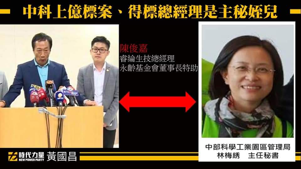 時代力量立委黃國昌日前質詢中科管理局，替鴻海集團旗下子公司睿綸生技量身打造放寬標準取得標案，鴻海晚間聲明強調，睿綸生技完全是因為有此實績，經過公開公正評選得標。 圖：翻攝自黃國昌臉書