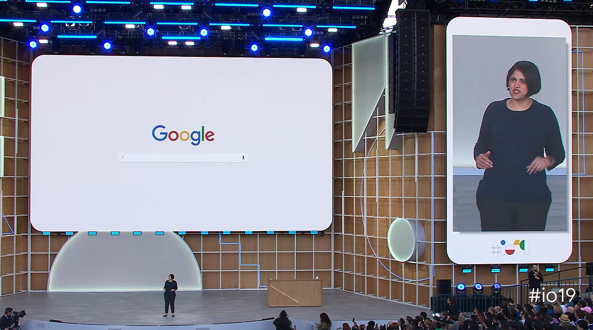 名嘴批goolge禁華為使用系統是因趕不上中國5G發展速度。 圖：圖為google I/O 開發者大會，翻攝直播影片