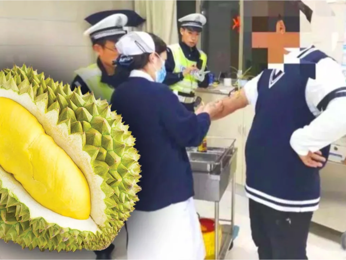 中國江蘇省如東縣一名男子日前在路上被警員攔查時，因為吃了榴槤而通過不了呼氣酒精測試，但隨後對他進行的血液測試證實這名男子沒有喝酒，原來這只是一起「烏龍酒駕」。 圖：翻攝自Youtube