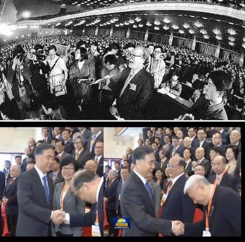 中國全國政協主席汪洋訓示台媒高層宣傳一國兩制，媒體人不滿部分台媒高層卑躬屈膝，要這些人看看時任人大台灣代表團代表黃順興的風骨。 圖：翻攝自黃創夏臉書