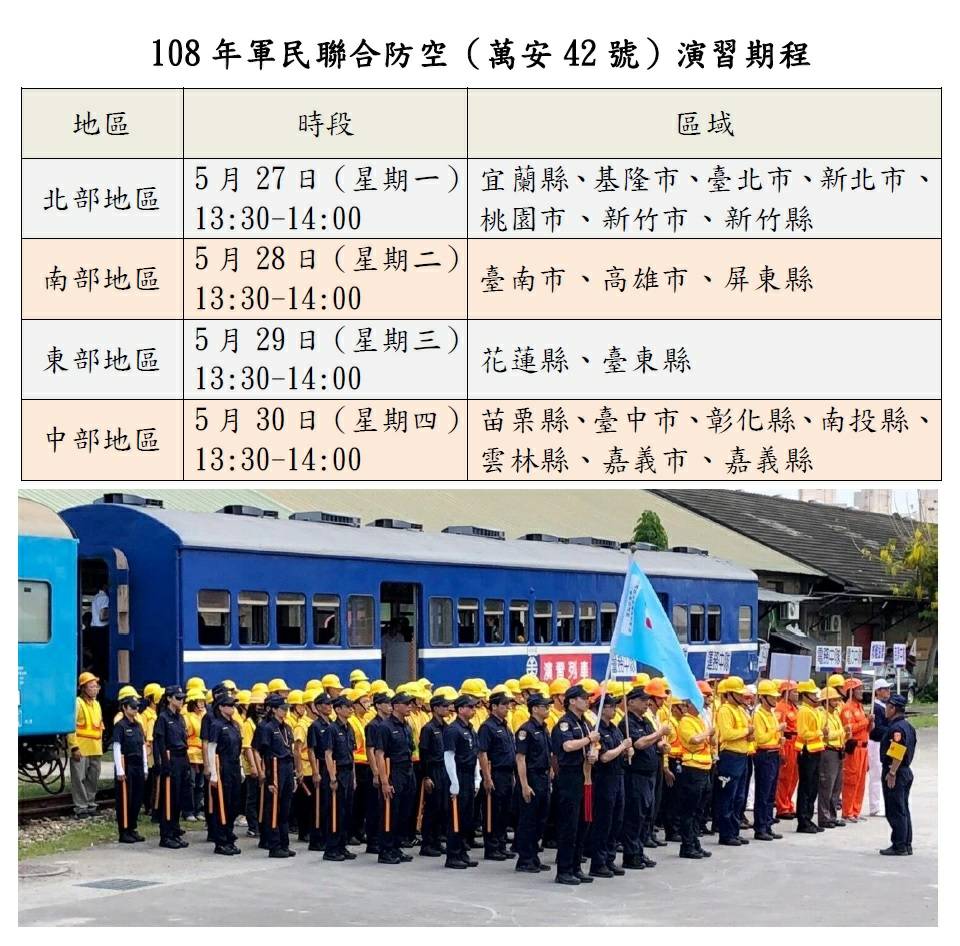 108年萬安42號演習期程 圖：台鐵/提供