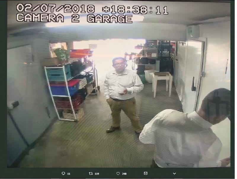 中國流亡富商郭文貴指出，中國安全部副部長陸忠偉曾出現在王健下榻飯店的廚房裡面，並被監視器拍到。 圖：翻攝自郭媒體