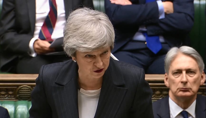 英國首相梅伊為拯救脫歐協議釋出願辦二次公投，今（22）天在國會接受質詢時將遭遇激烈挑戰。 圖：翻攝梅伊臉書