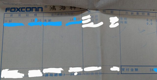 網友貼出薪資單，右下角有38字樣。 圖：擷取自Ptt