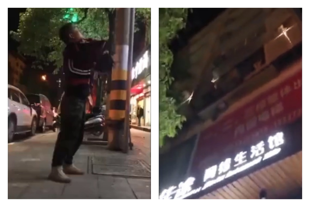 大陸一名男子想送花給心儀女子，他委託外賣平台的外送小哥幫忙，沒想到收花的女子死活不肯下來，讓外送小哥心急如焚，怕花送不出去會得差評。 圖／翻攝自影片