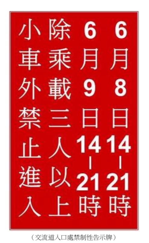 高乘載管制的交流道入口處，則維持紅底白字的文字型禁制性告示牌 圖：交通部高速公路局/提供