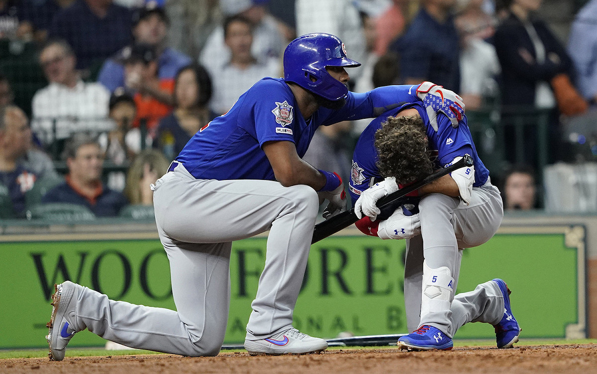 Albert Almora Jr.痛哭。 圖／美聯社／達志影像