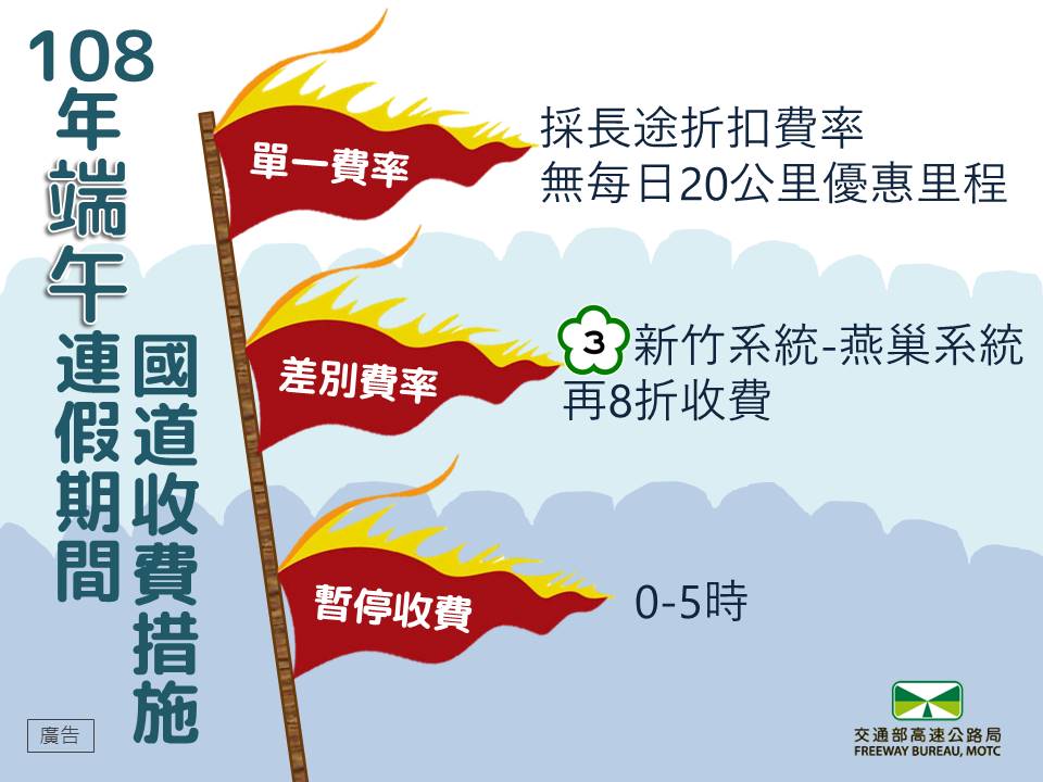 108年端午連假國道收費措施 圖：高公局/提供