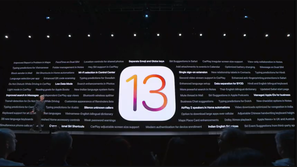 蘋果推出iOS 13，重點功能有黑暗模式、滑動輸入。 圖：翻攝影片