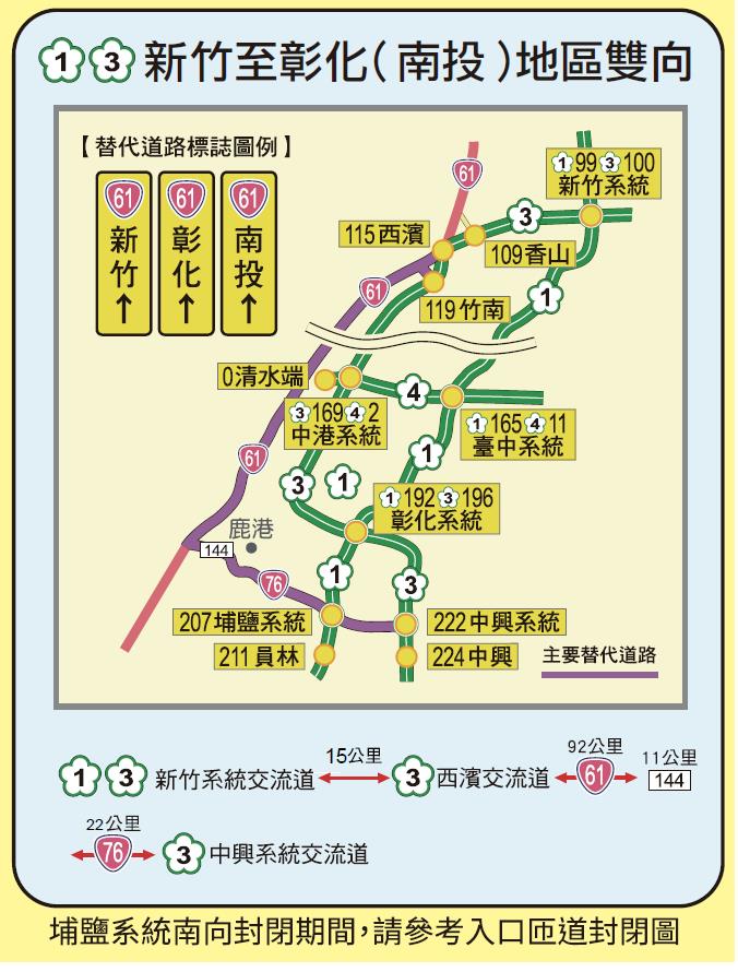 新竹至彰化地區雙向替代道路圖 圖：交通部高速公路局/提供