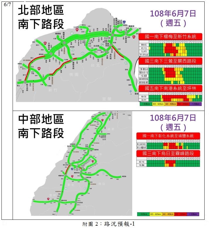 北部地區南下路段路況預報 圖：交通部高速公路局/提供