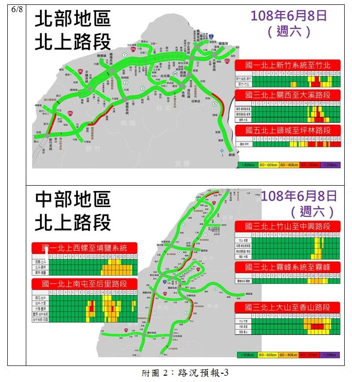 北部地區北上路段路況預報 圖：交通部高速公路局/提供