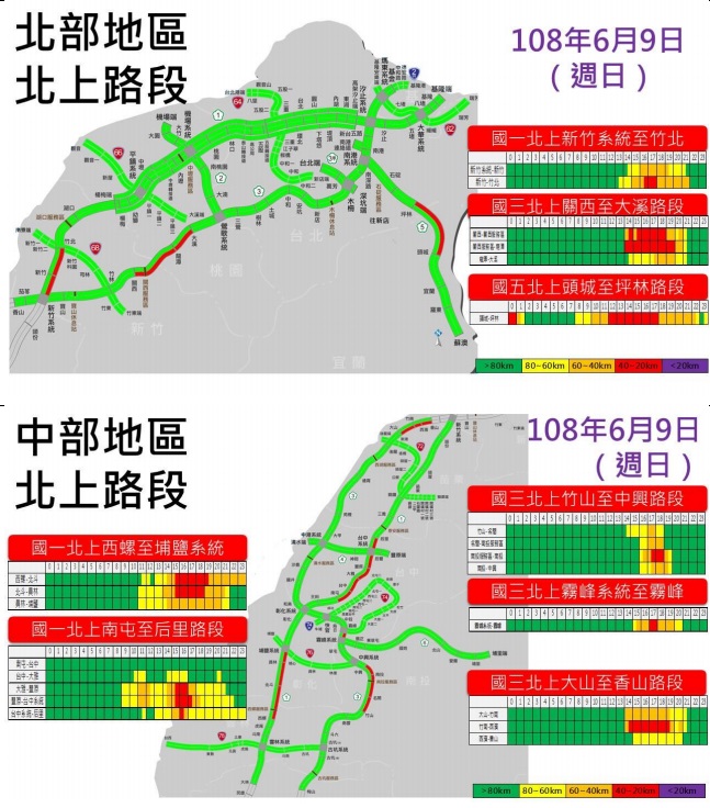 端午連假收假日國道易塞路段時段。 圖/高公局