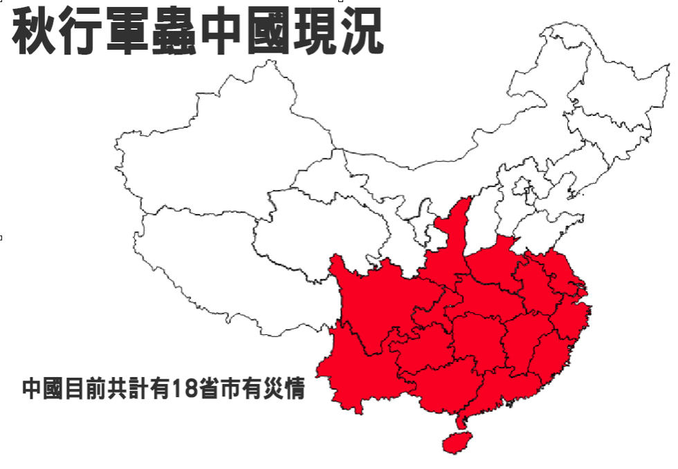 秋行軍蟲中國現況 圖：農委會防檢局/提供