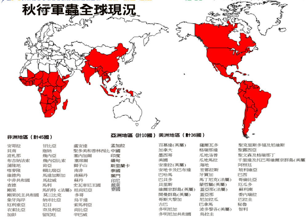 秋行軍蟲全球現況 圖：農委會防檢局/提供