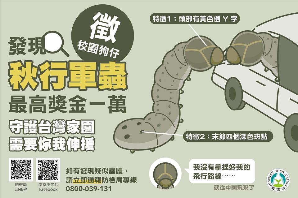 教育部推廣防疫秋行軍蟲，惡搞時事梗引來網友讚爆。 圖：取自 教育部 臉書