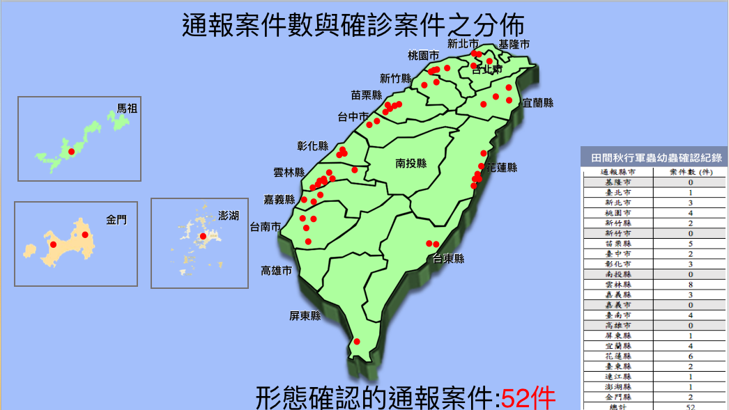 通報案件數與確診案件分佈 圖：農委會防檢局/提供