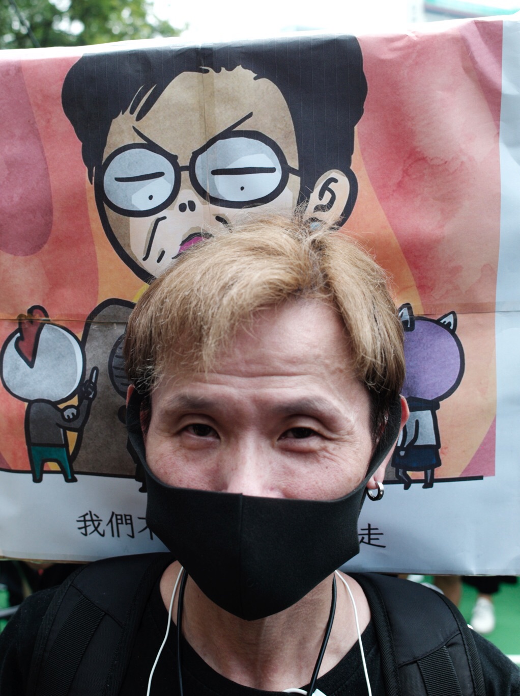 林鄭月娥的人像被製成了宣傳海報。 圖：張良一/攝