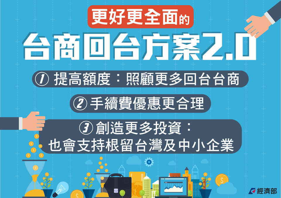 經濟部立刻推出台商回台方案2.0方案說帖。
