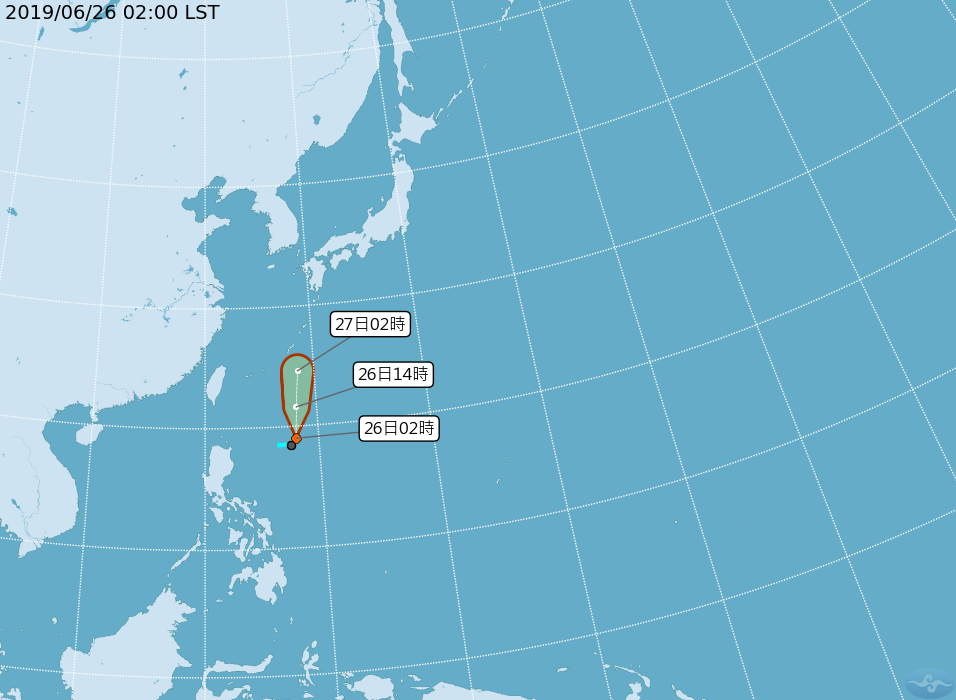 目前台灣東方有一熱帶性低氣壓，但不會直接影響台灣天氣。 圖：氣象局官網／提供