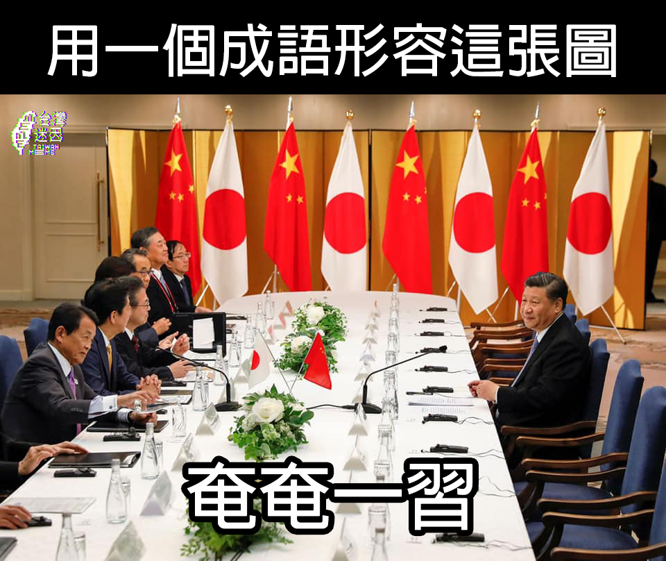 臉書粉專「台灣迷因」在這張照片下方寫上成語「奄奄一習」。 圖：翻攝自台灣迷因粉專