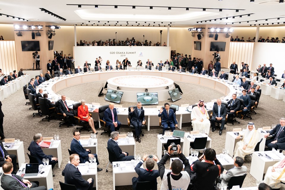 G20峰會，在日本大阪舉行，各國領袖齊聚一堂。 圖：白宮臉書