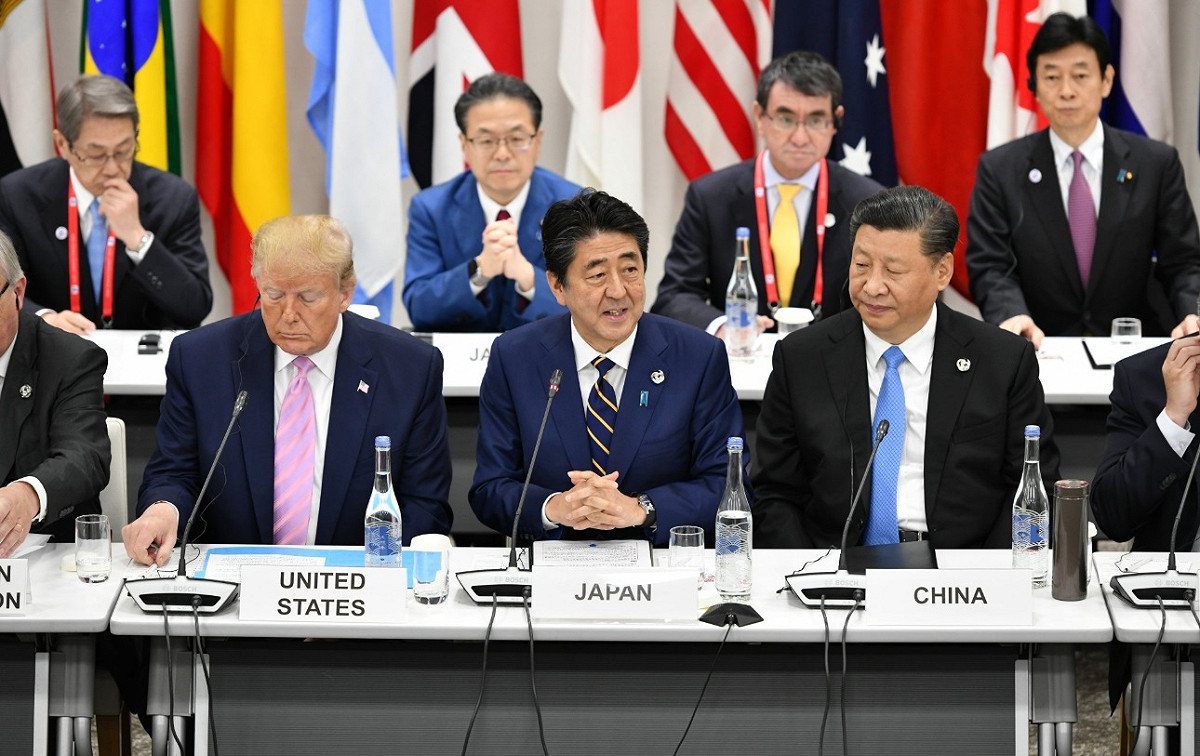 G20峰會在日本大阪舉行，日本首相安倍晉三、美國總統川普以及中國領導人習近平聚於一堂。 圖/G20 Japan官方推特