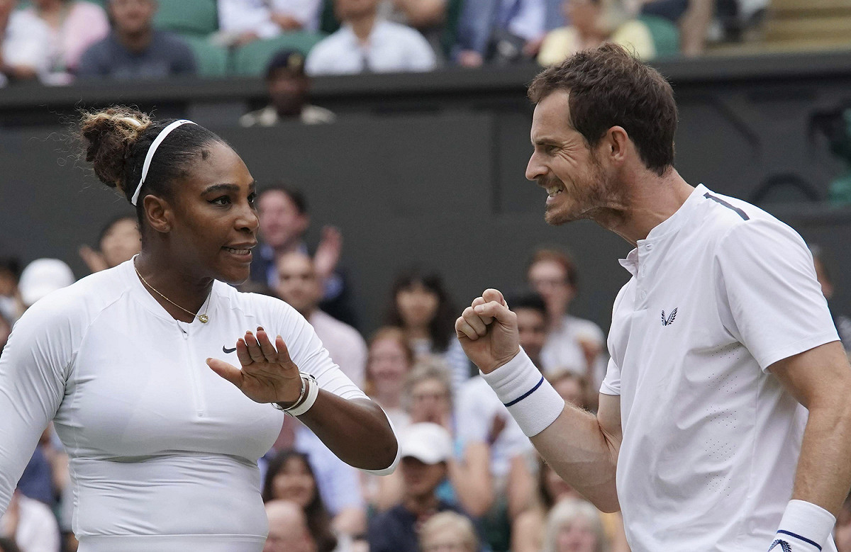 Andy Murray(右)、Serena Williams合拍夢幻混雙。 圖／美聯社／達志影像